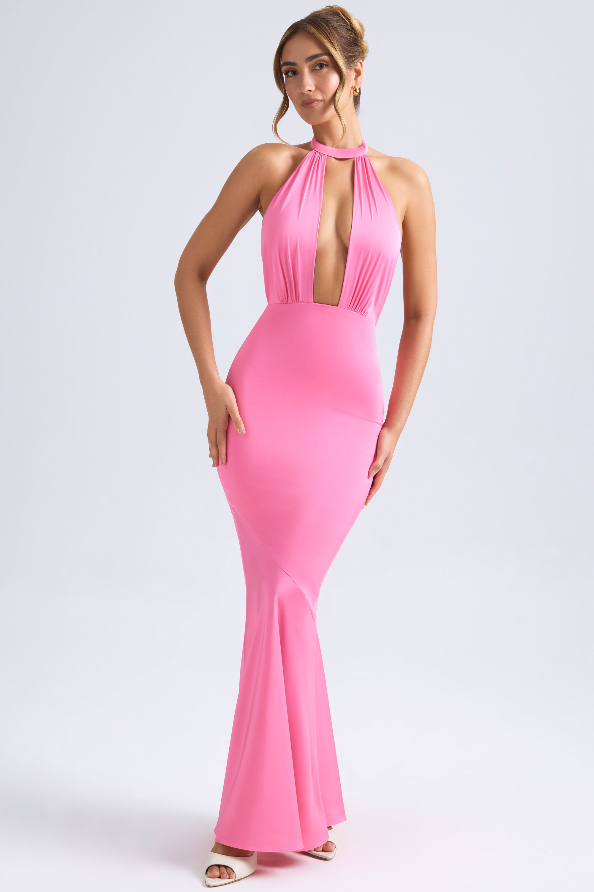 Halterneck Fishtail Gown in Hot Pink – view 1