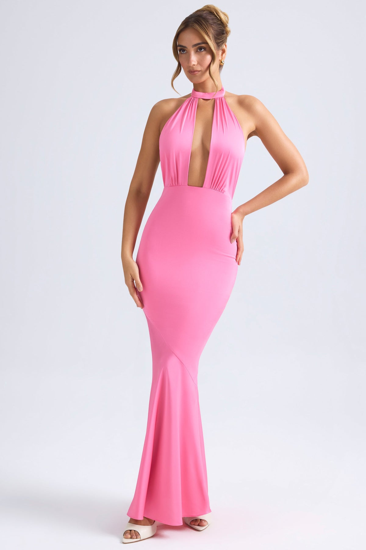 Halterneck Fishtail Gown in Hot Pink – view 6