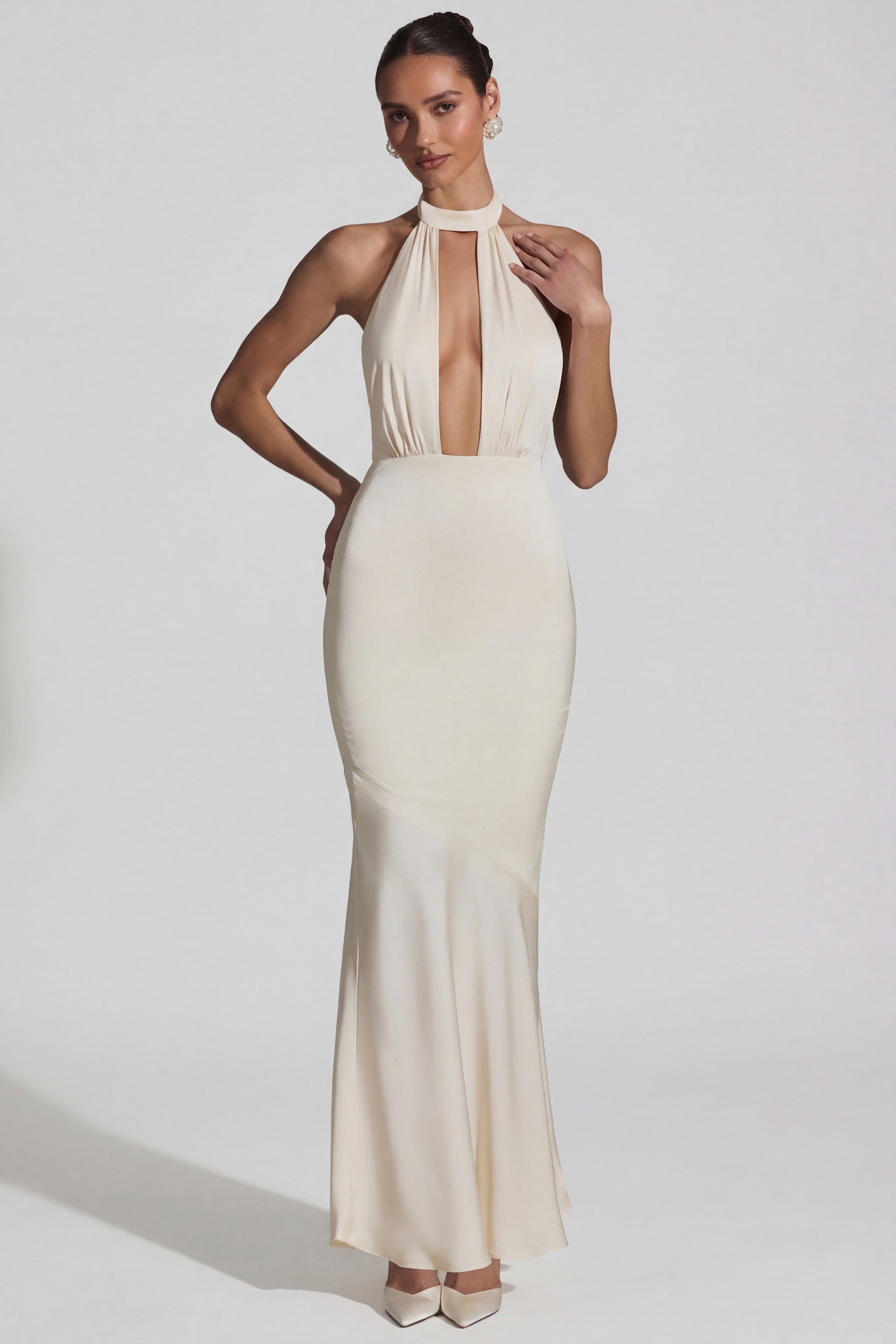 Backless Halterneck Fishtail Gown in Ivory