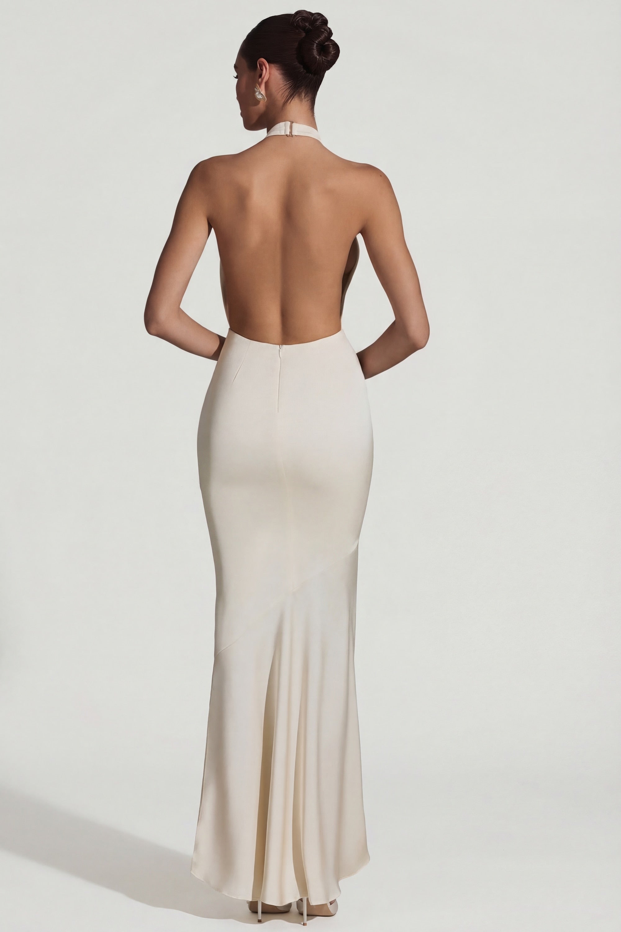 Backless Halterneck Fishtail Gown in Ivory