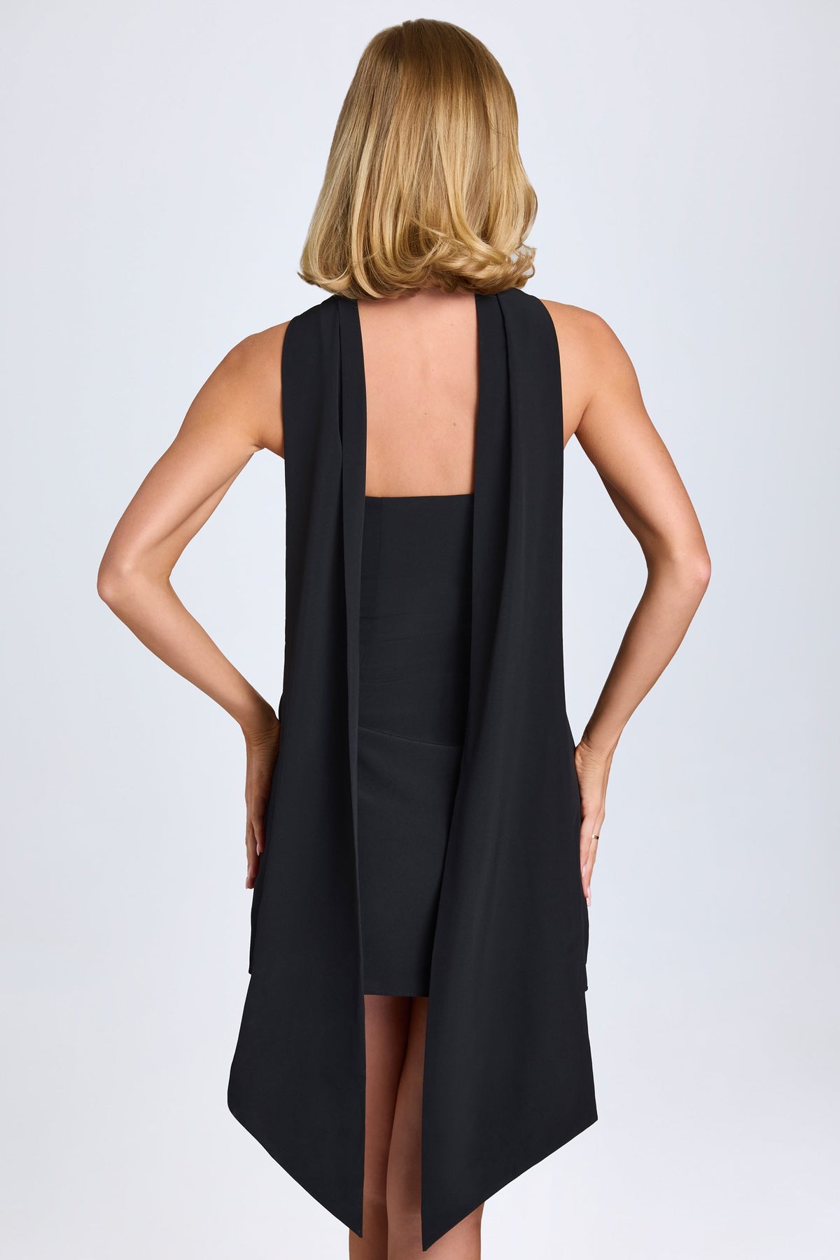 Scarf-Detail A-Line Mini Dress in Black – view 3