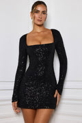 Embellished A-Line Mini Dress in Black – view 1