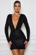 Embellished Cut-Out Mini Dress in Black – view 1