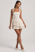 Asymmetric Layered Halterneck Mini Dress in Ivory