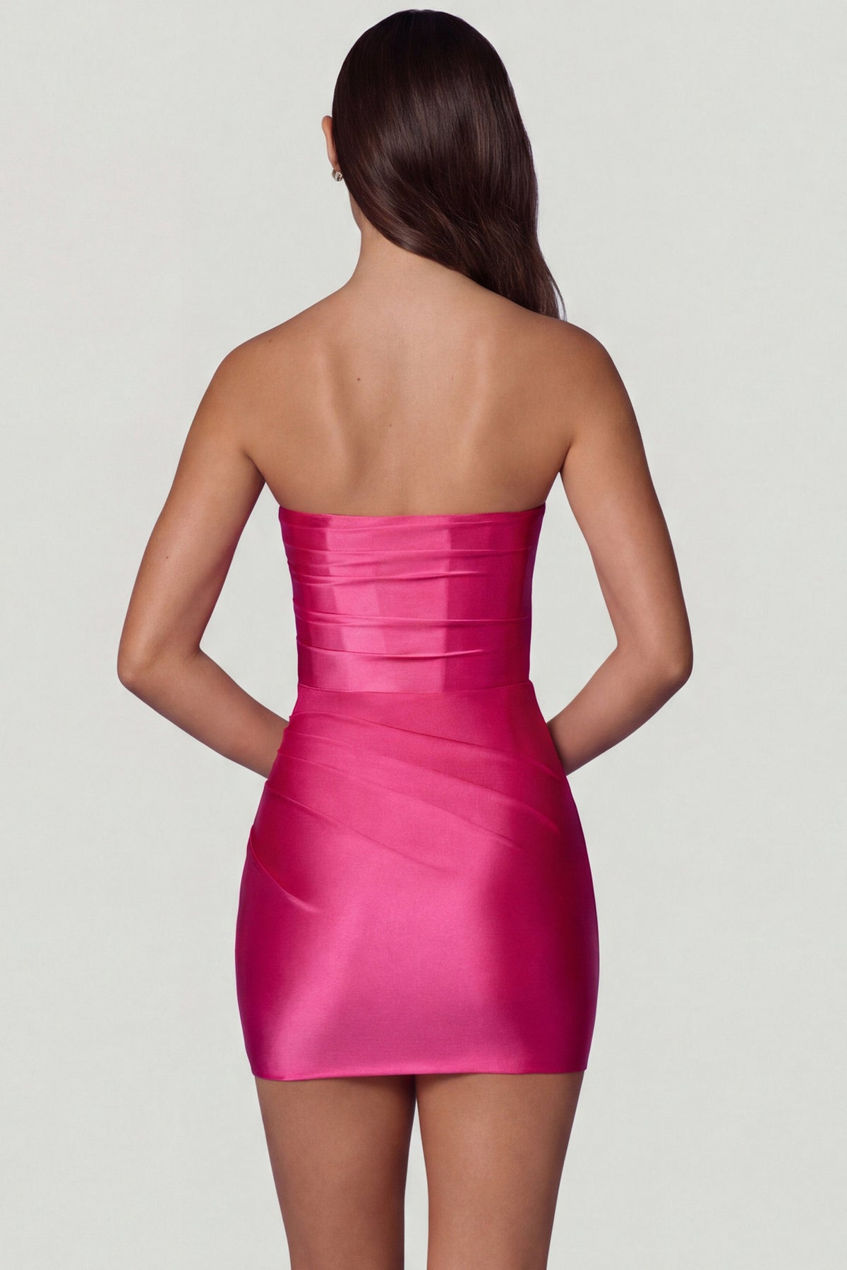Ruched Bandeau Mini Dress in Hot Pink – view 3