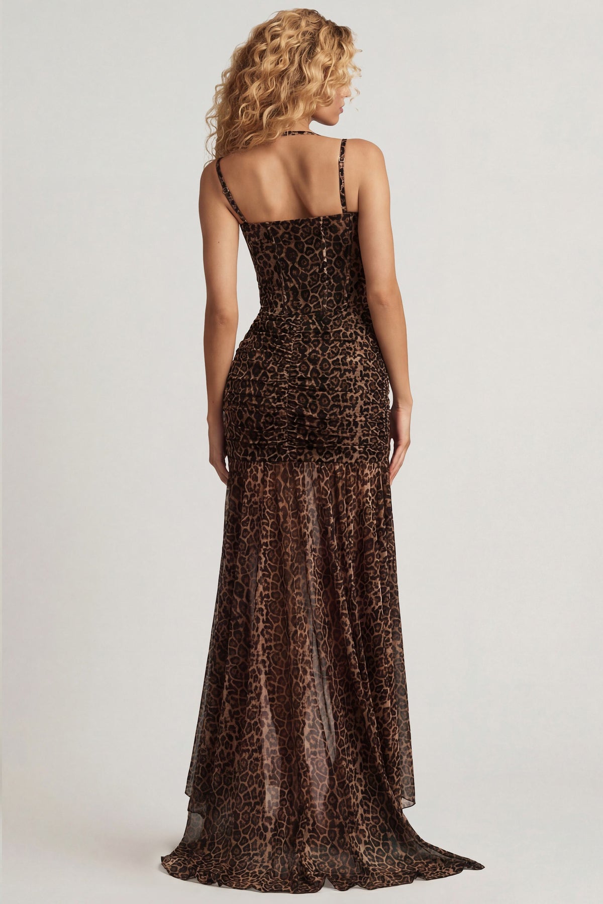 Ruched Asymmetric Corset Gown in Leopard Print – view 2