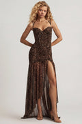 Ruched Asymmetric Corset Gown in Leopard Print – view 1
