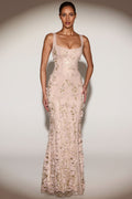 Embellished Appliqué Soft-Scoop Corset Gown in Gold – view 1