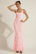 Embellished Appliqué Soft-Scoop Corset Gown in Pink – view 1