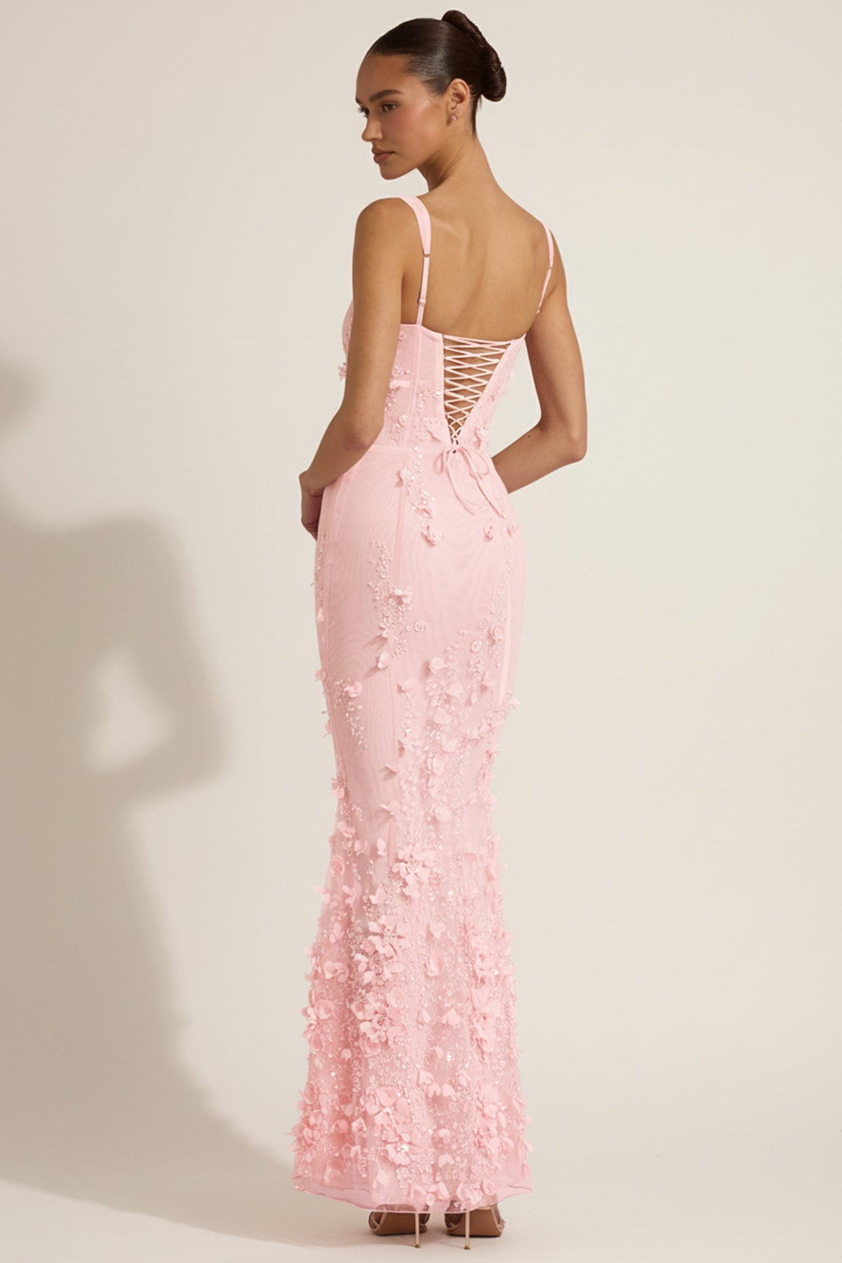 Embellished Appliqué Soft-Scoop Corset Gown in Pink – view 6