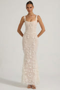 Embellished Appliqué Soft-Scoop Corset Gown in White – view 1