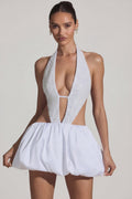 Embellished Cut-Out Bubble Hem Mini Dress in White – view 1