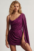 Devoré One-Sleeve A-Line Mini Dress in Berry Purple – view 1