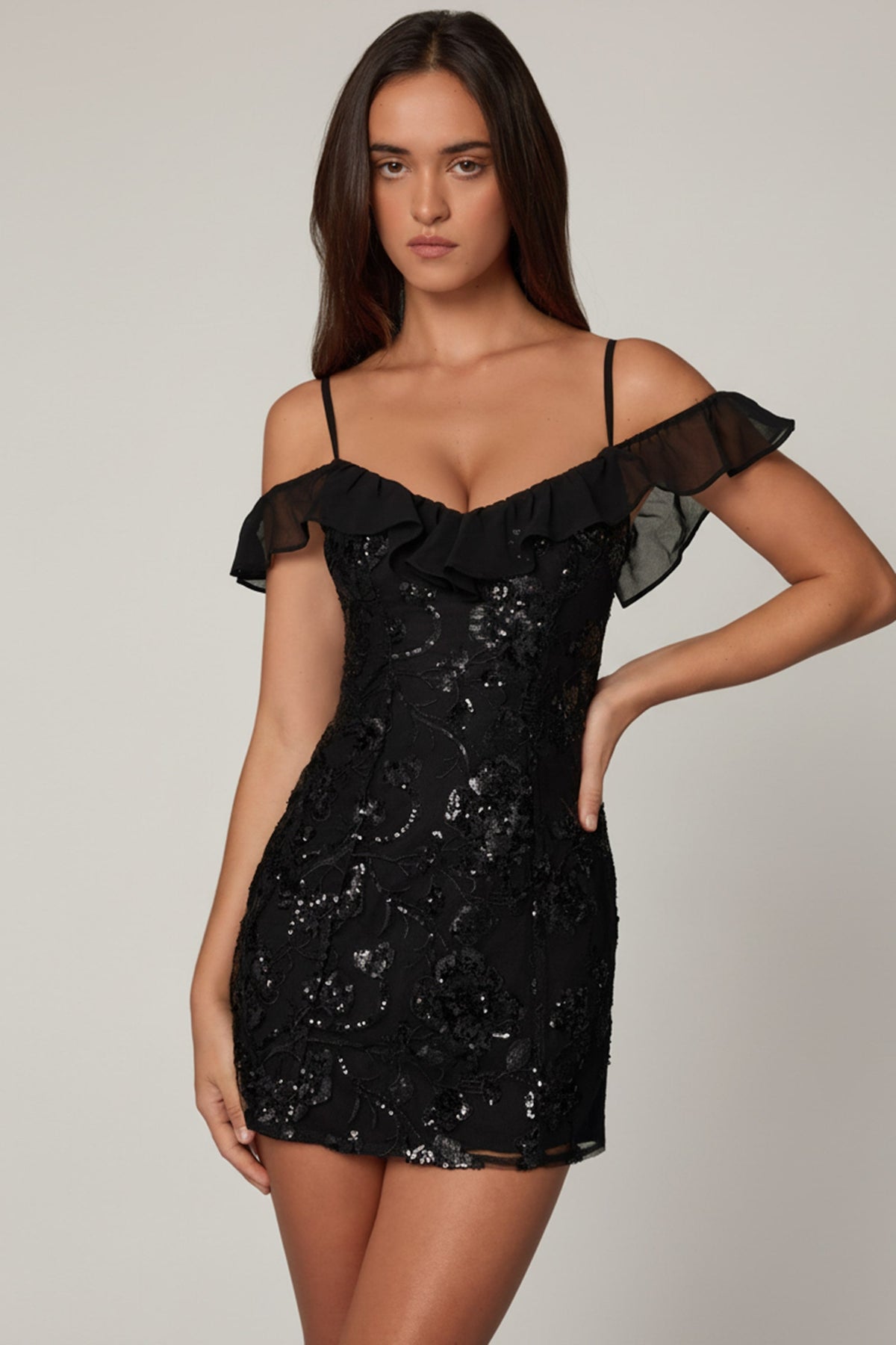 Embellished Lace-Up A-Line Mini Dress in Black – view 6
