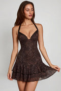 Embellished Halterneck A-line Mini Dress in Snake Hotfix – view 1