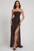 Embellished Bandeau Gathered Maxi Dress in Snake Hotfix – view 1
