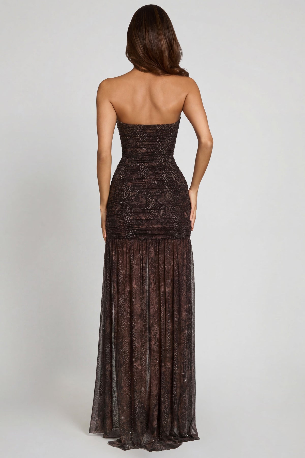 Embellished Bandeau Gathered Maxi Dress in Snake Hotfix – view 2