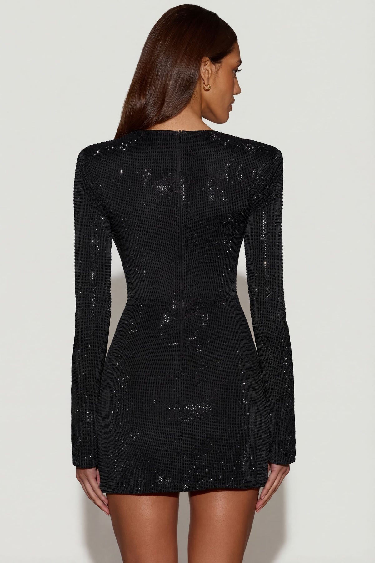 Embellished Asymmetric Bodycon Mini Dress in Black – view 2