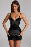 Vinyl Corset Mini Dress in Black – view 1