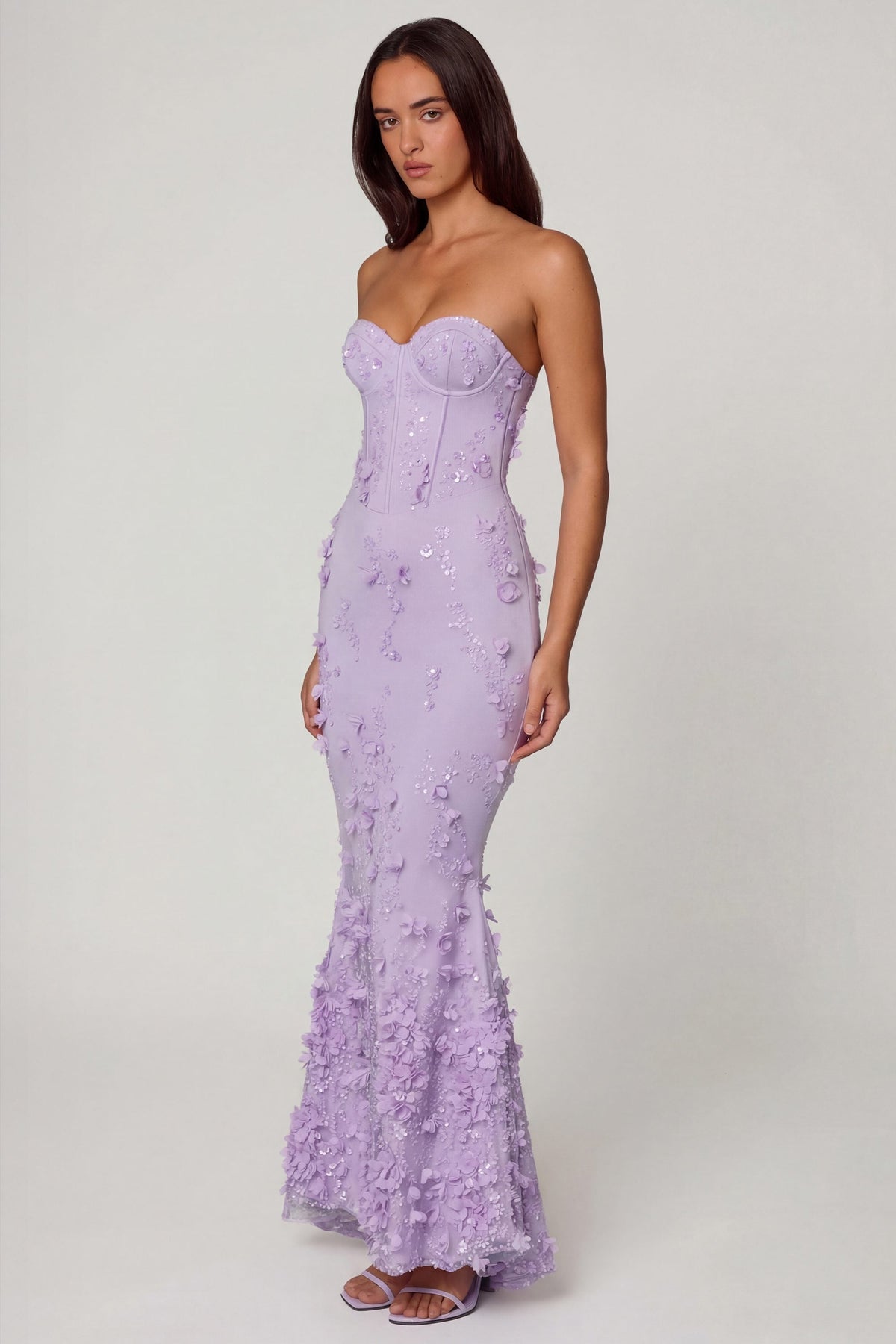 Lace-Up Corset Maxi Dress in Lilac – view 6