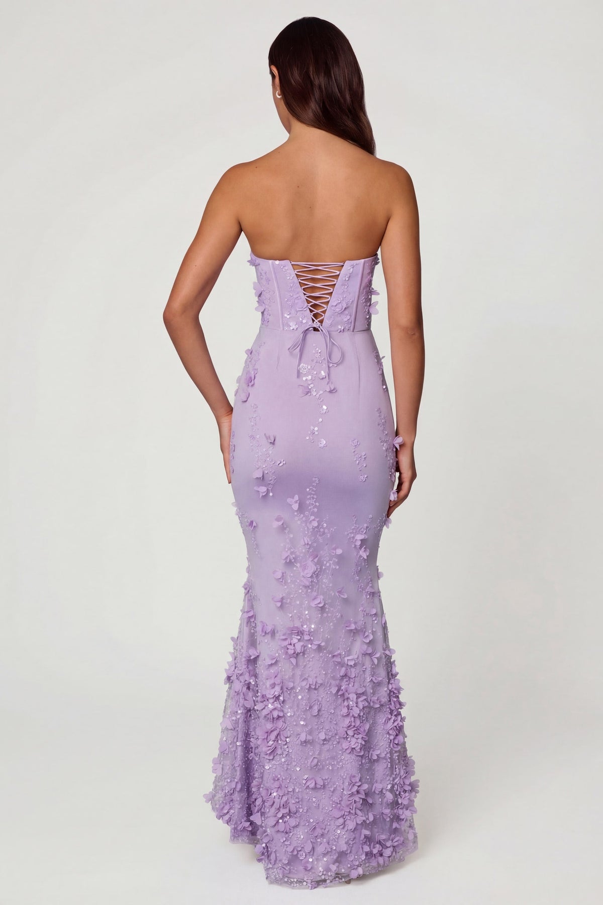 Lace-Up Corset Maxi Dress in Lilac – view 7