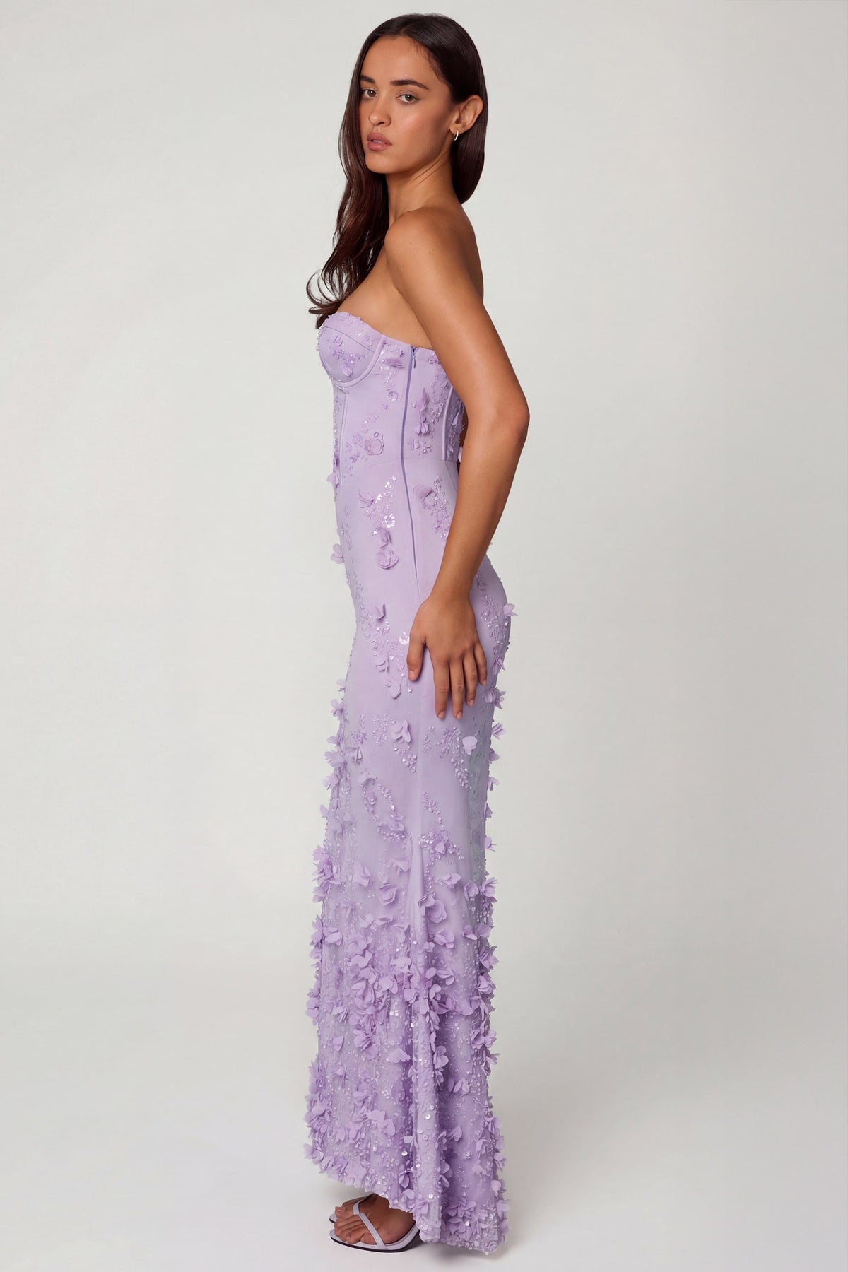 Lace-Up Corset Maxi Dress in Lilac – view 3