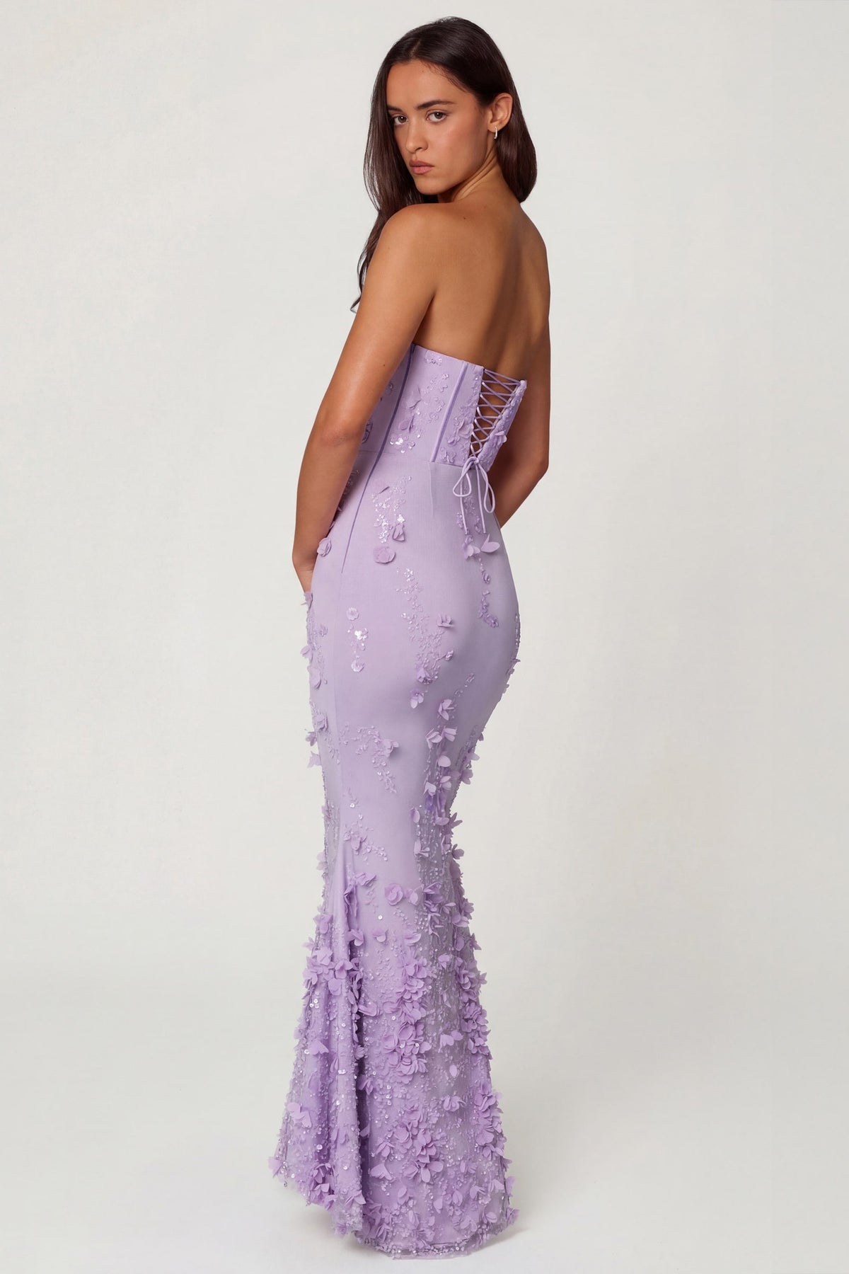 Lace-Up Corset Maxi Dress in Lilac – view 2
