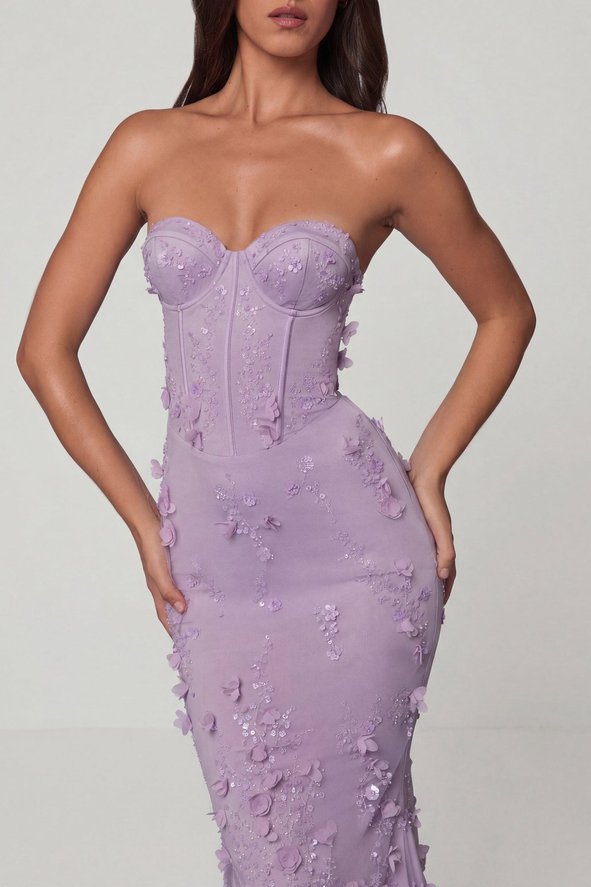 Lace-Up Corset Maxi Dress in Lilac – view 4