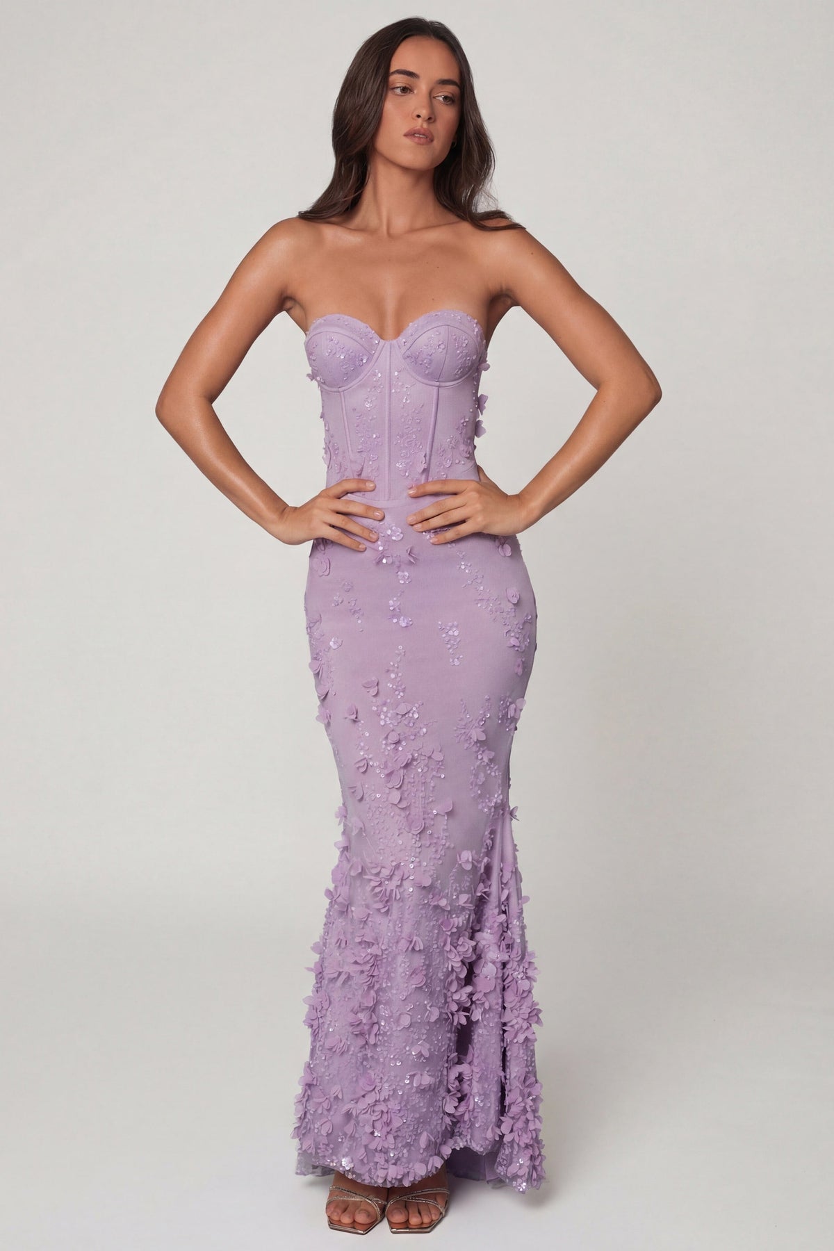 Lace-Up Corset Maxi Dress in Lilac – view 1