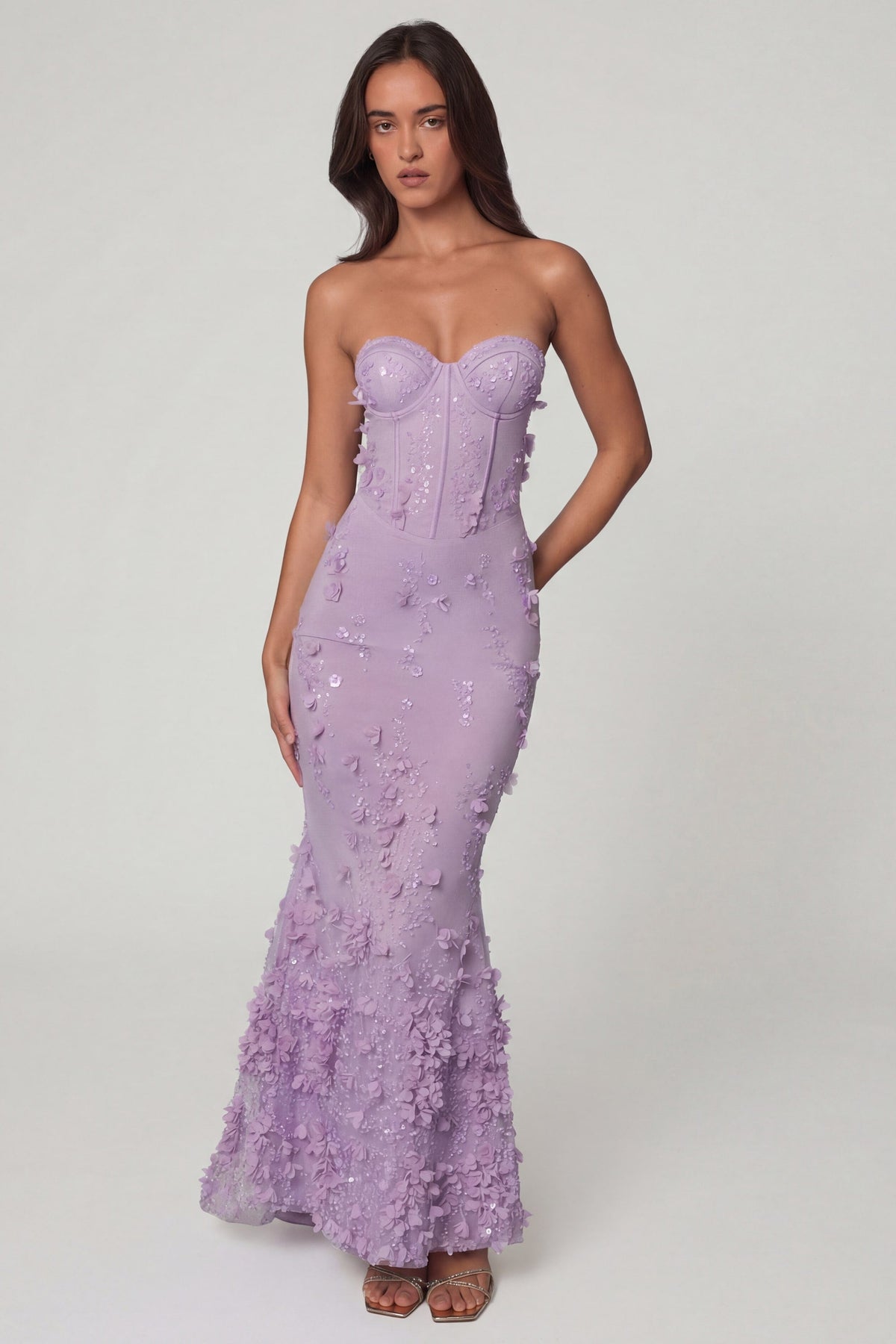 Lace-Up Corset Maxi Dress in Lilac – view 8