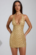 Embellished Halterneck Mini Dress in Gold – view 1
