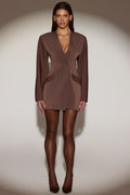 Single-Breasted Blazer Mini Dress in Chocolate Brown – view 1