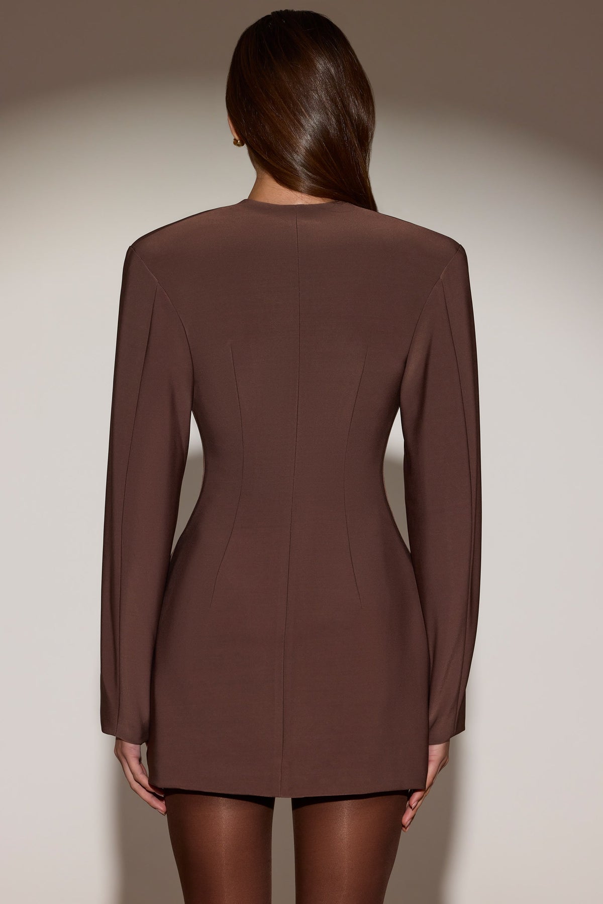 Single-Breasted Blazer Mini Dress in Chocolate Brown – view 2