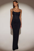 Sheer Embellished Backless Maxi Dress in Black – view 1