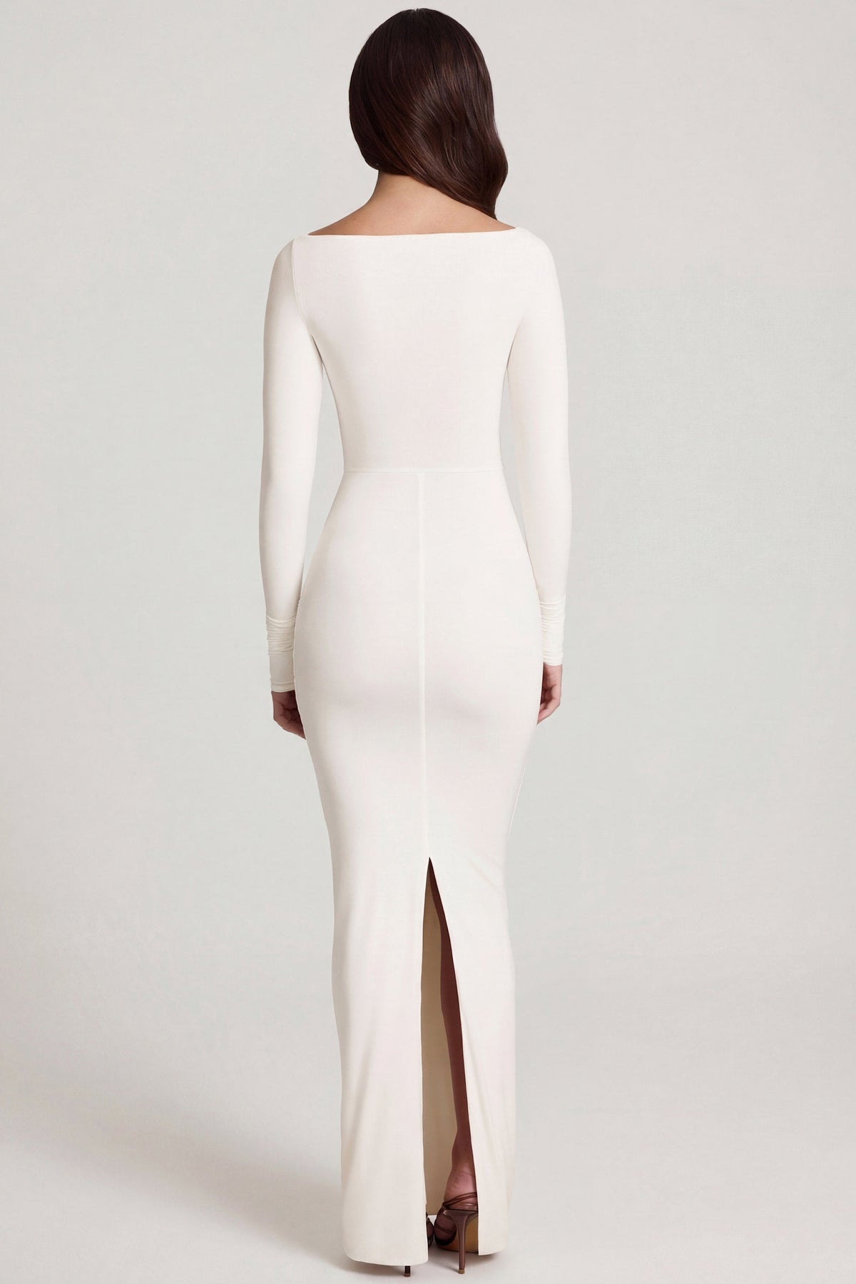 Soft Jersey Boat-Neck Tie-Gather Maxi Dress in White – view 2