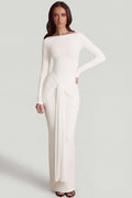 Soft Jersey Boat-Neck Tie-Gather Maxi Dress in White – view 1