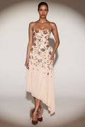 Embellished Soft-Scoop Asymmetric Midaxi Dress in Gold – view 1