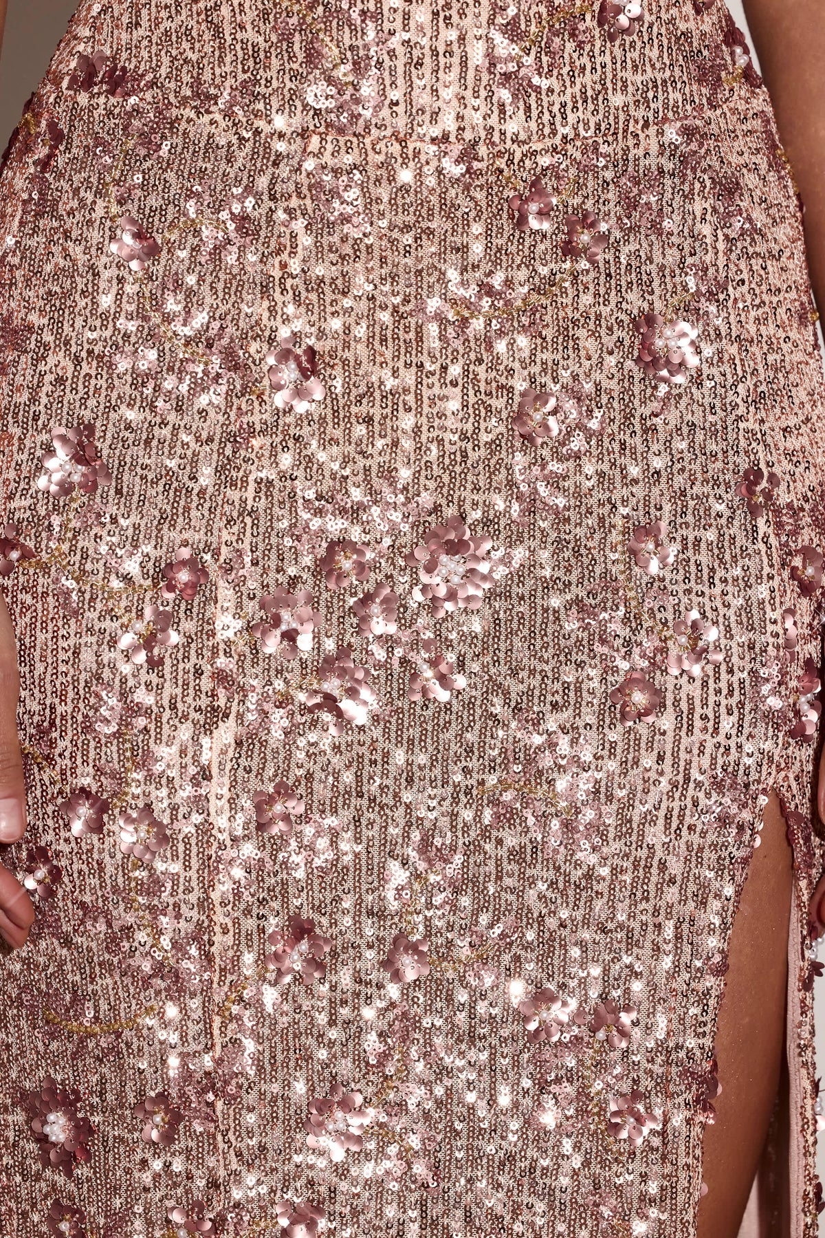 Embellished Bandeau-Neck Strapless Gown in Rose Gold – view 11