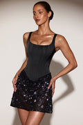 Satin Corset Embellished Skirt Mini Dress in Black Purple – view 1