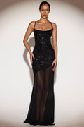 Embellished Sweetheart-Neck Backless Gown in Black – view 1