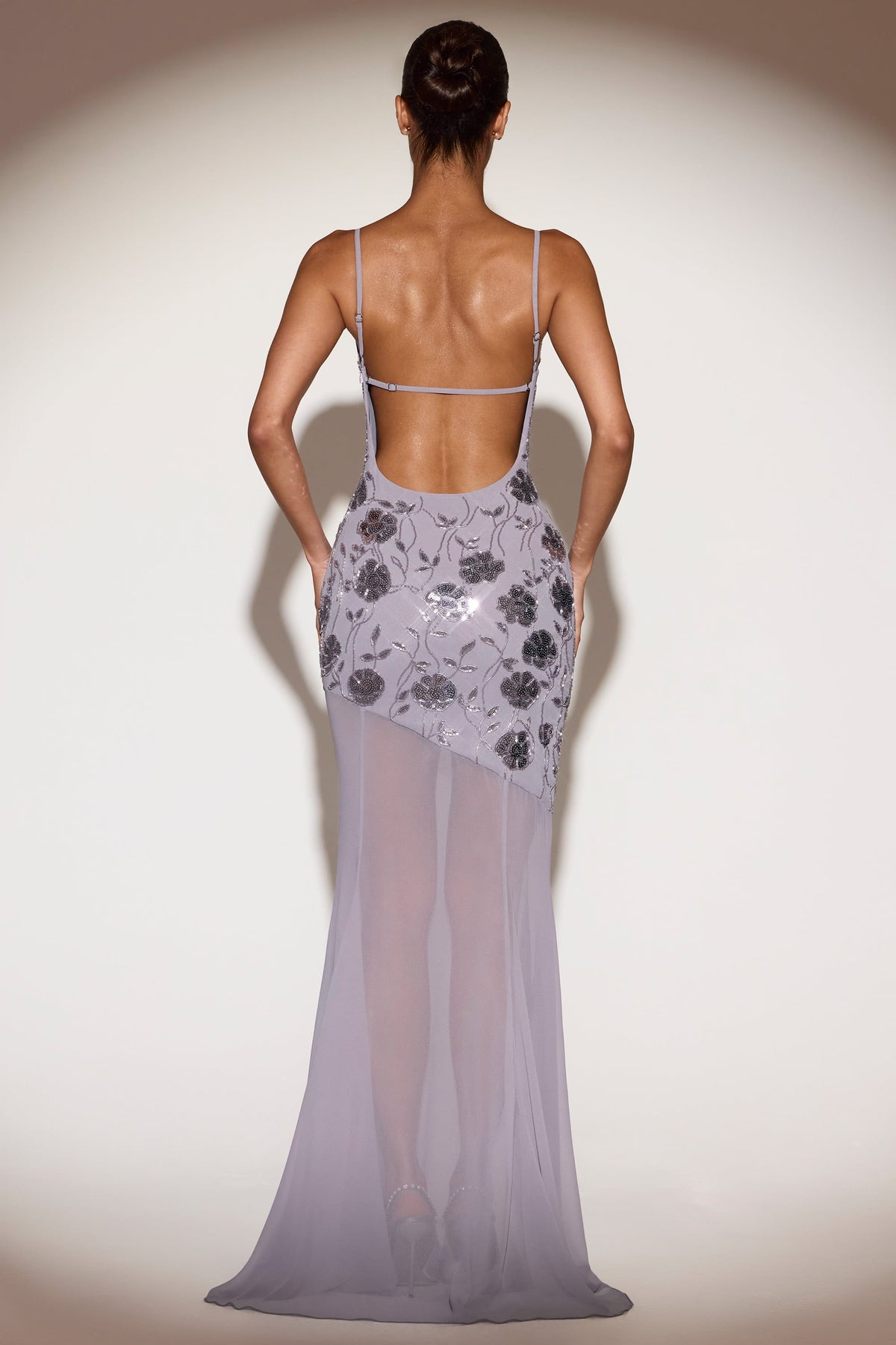 Embellished Sweetheart-Neck Backless Gown in Lilac – view 3