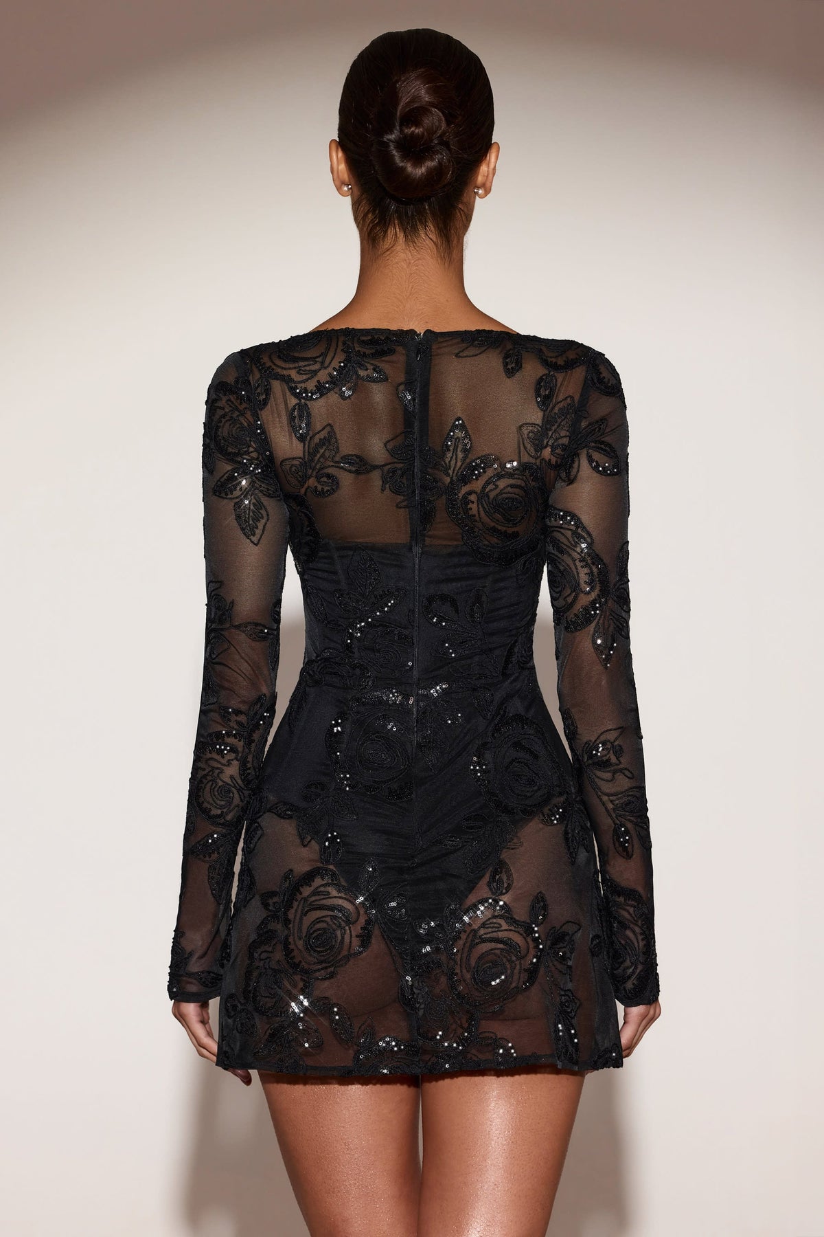 Sheer Embellished Bodysuit Corset Mini Dress in Black – view 3