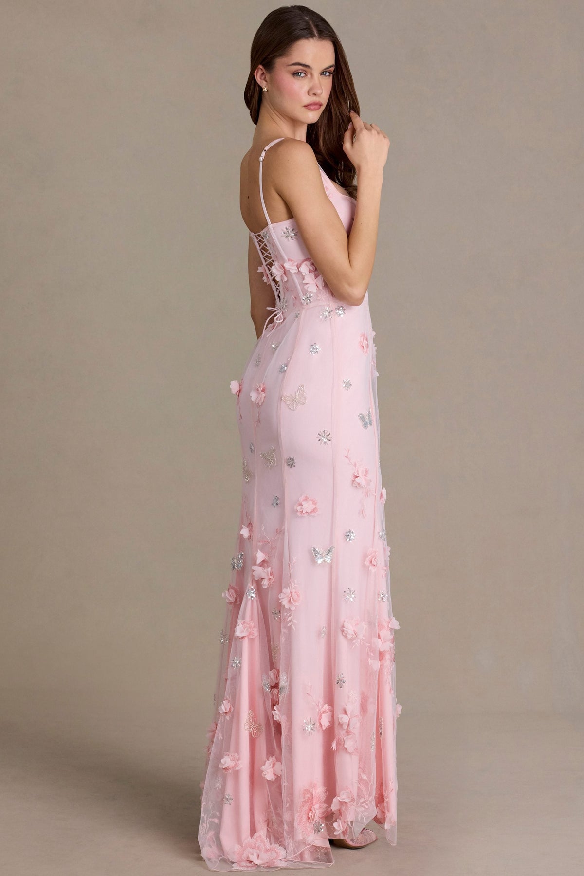 Embellished Corset Gown in Baby Pink – view 3