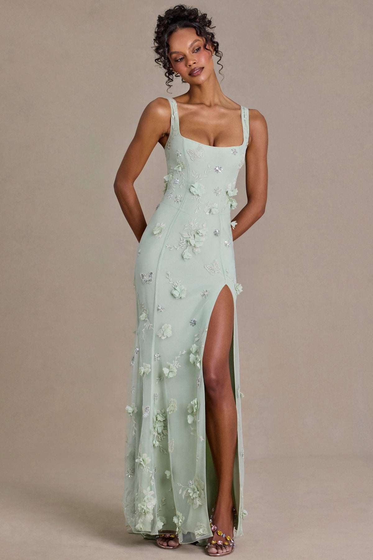 Embellished Corset Gown in Sage Green – view 6