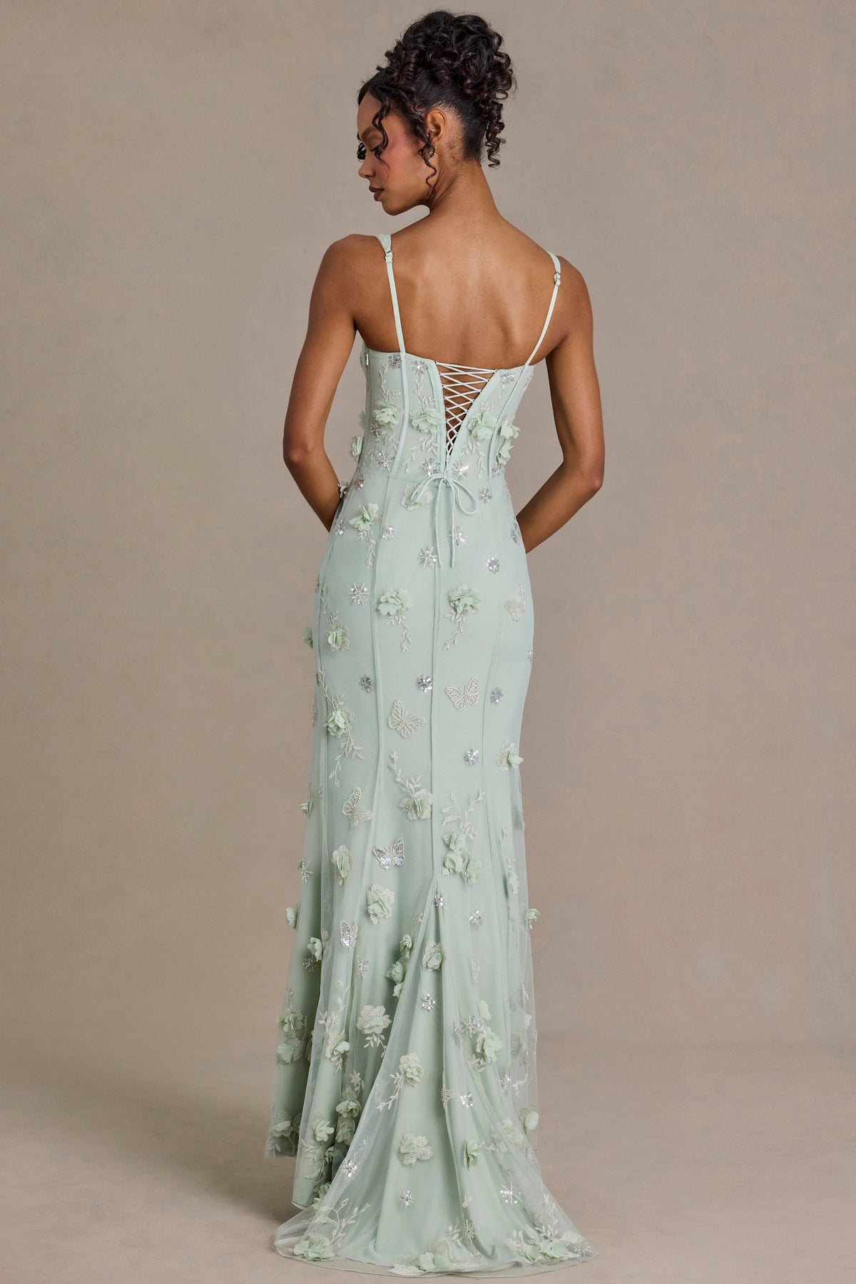 Embellished Corset Gown in Sage Green – view 2