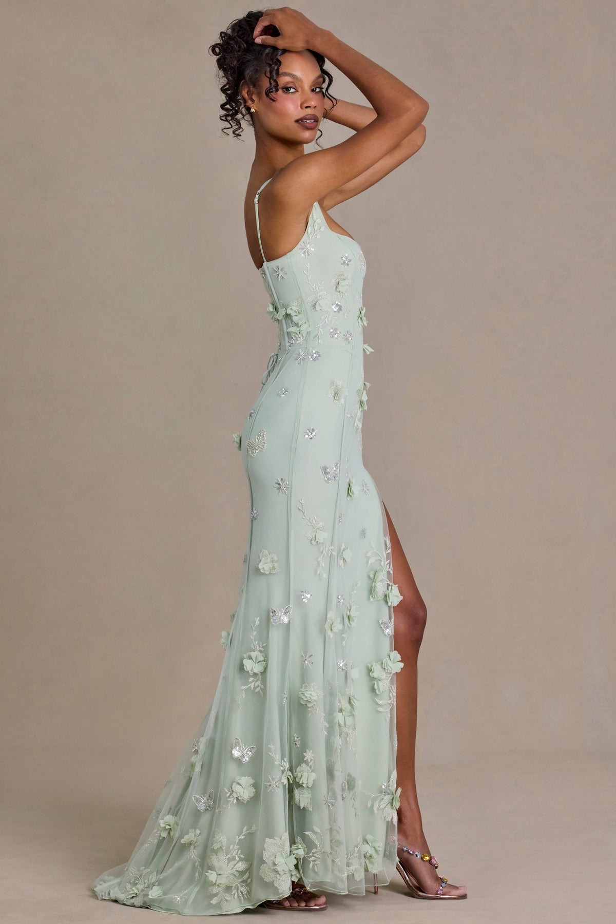Embellished Corset Gown in Sage Green – view 7