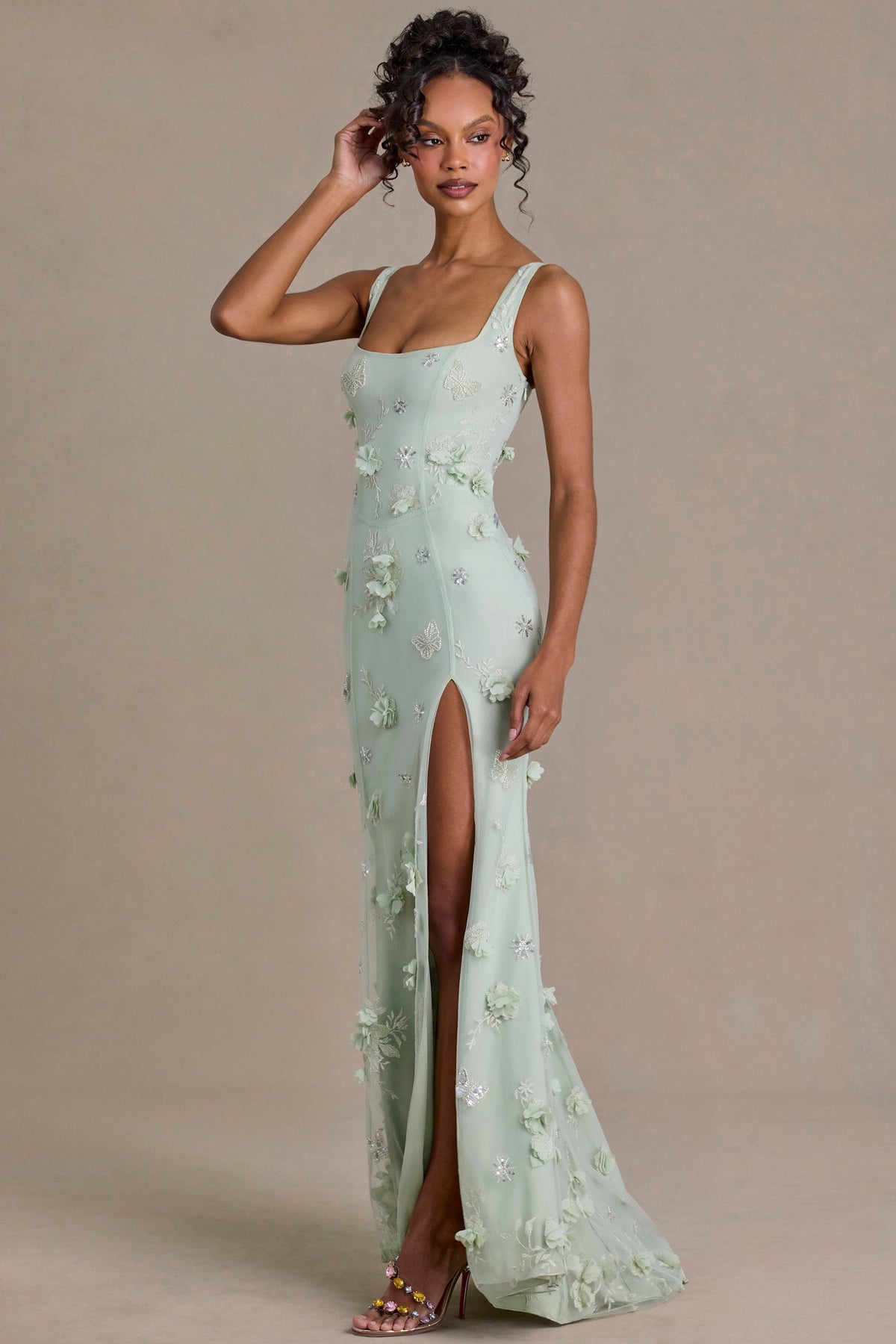 Embellished Corset Gown in Sage Green – view 8