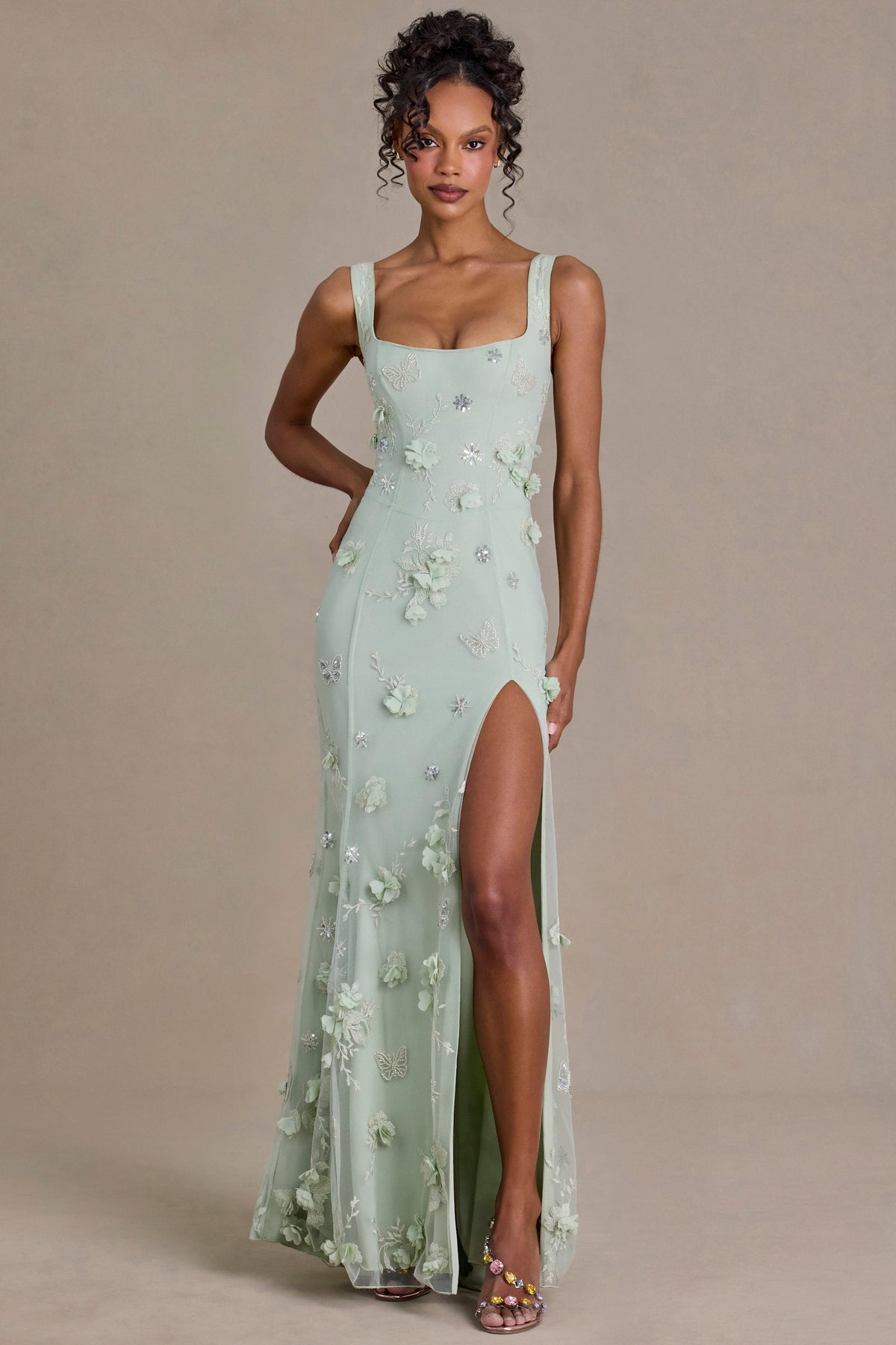 Embellished Corset Gown in Sage Green – view 4