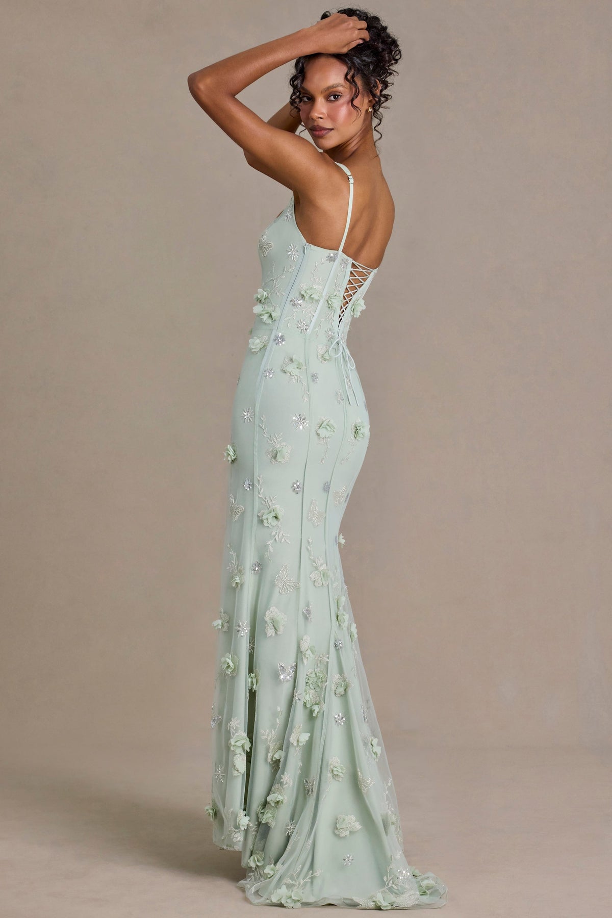 Embellished Corset Gown in Sage Green – view 5