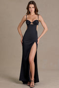 Premium Satin Embellished Bralette Gown in Black – view 1